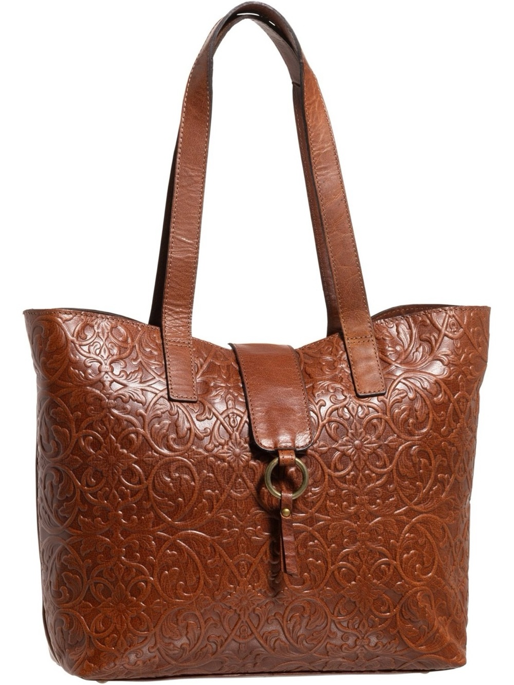 NWT WILD WEST Lilith Ring Flap Tote Bag - Embossed Leather Brown Purse